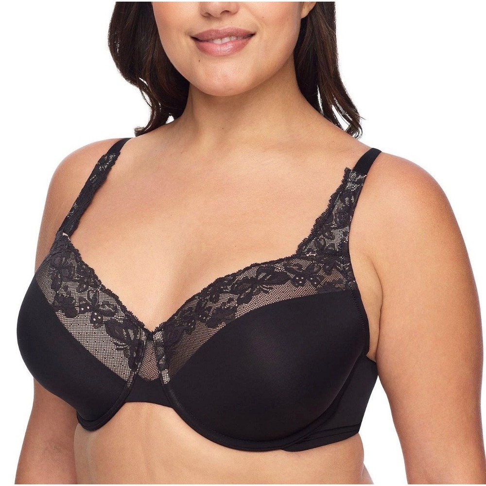 Olga Cloud 9 Bra Womens 42C Black Lace Trim Underwire Full Coverage GF7961A